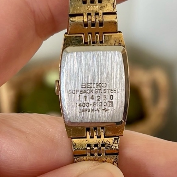 Vintage Seiko Gold Tone Bracelet Watch 1400-6130 1981 Minimalist Tank Style - Picture 8 of 10